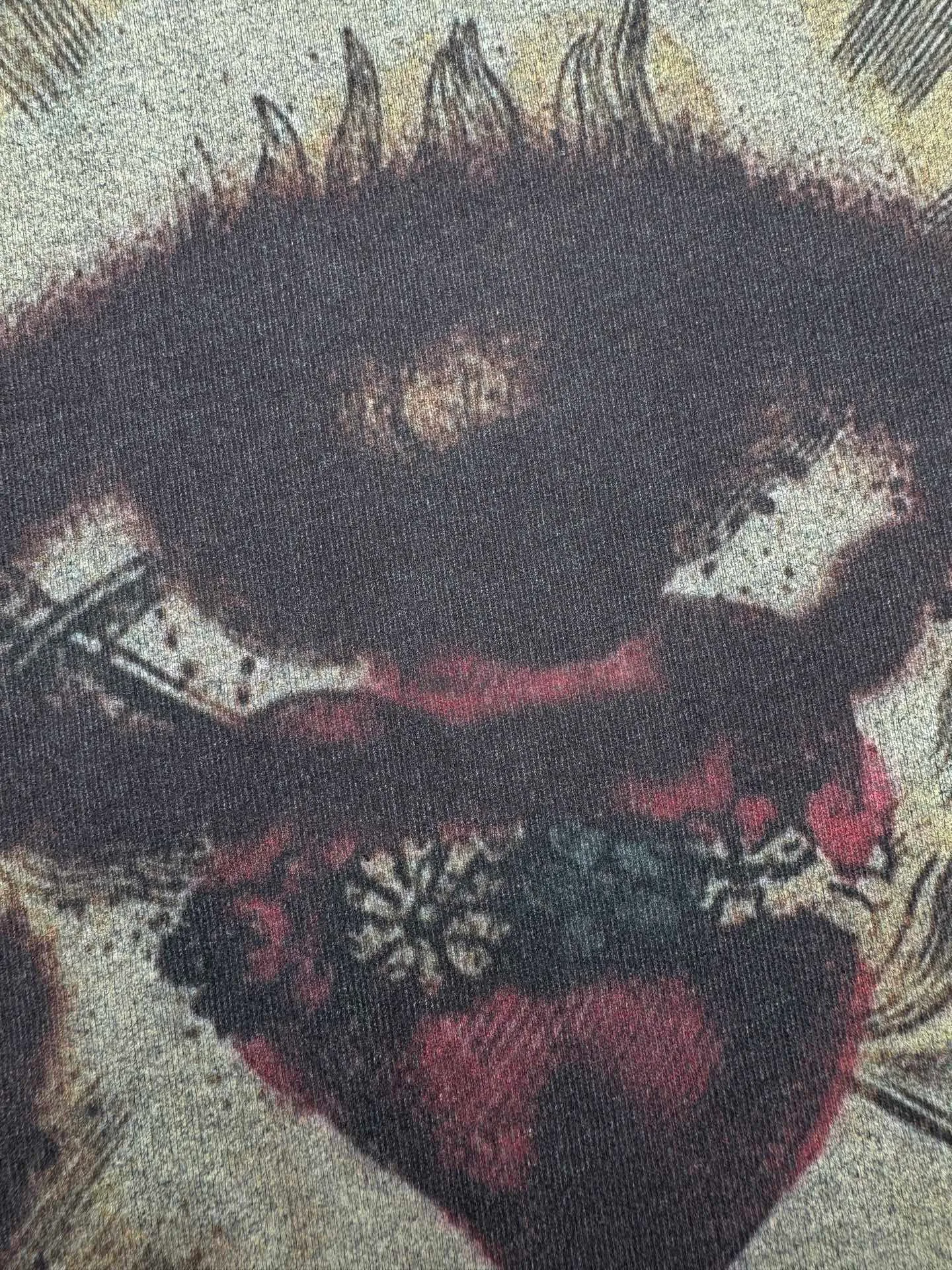 P118 # CTS-08 "Saint Holy Eyes Limited Edition" Heavy distressed washing process, distressed short-sleeved T-shirt, customized heavy brushed vintage texture fabric, white ink direct-jet printing, full texture Size: S M L XL